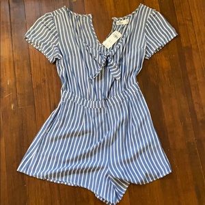 Hollister Blue and White Striped Romper